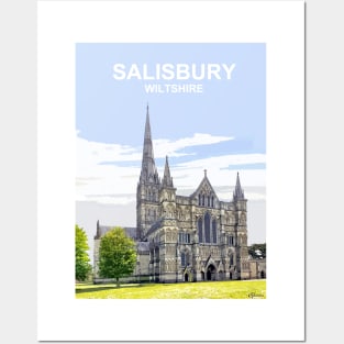 Salisbury Cathedral Wiltshire. Travel poster Posters and Art